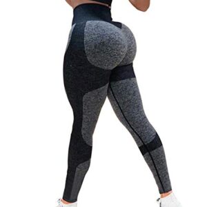 KIWI RATA Women's High Waist Active Seamless Compression Fitness Leggings Running Workout Slim Butt Lift Yoga Pants (#1 Heart Booty Black, Large)