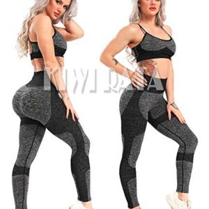 KIWI RATA Women's High Waist Active Seamless Compression Fitness Leggings Running Workout Slim Butt Lift Yoga Pants (#1 Heart Booty Black, Large)