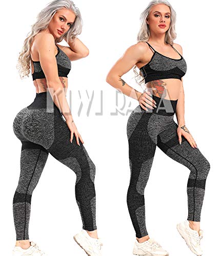 KIWI RATA Women's High Waist Active Seamless Compression Fitness Leggings Running Workout Slim Butt Lift Yoga Pants (#1 Heart Booty Black, Large)