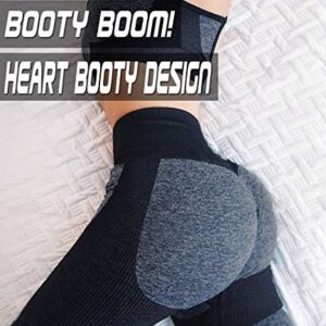 KIWI RATA Women's High Waist Active Seamless Compression Fitness Leggings Running Workout Slim Butt Lift Yoga Pants (#1 Heart Booty Black, Large)