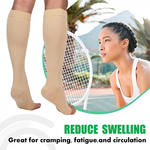 MGANG Compression Socks, 15-20 mmHg Graduated Knee High Compression Stockings for Unisex, Class I, Open Toe, Opaque, Support Hose for DVT, Pregnancy, Varicose Veins, Relief Shin Splints, Beige L