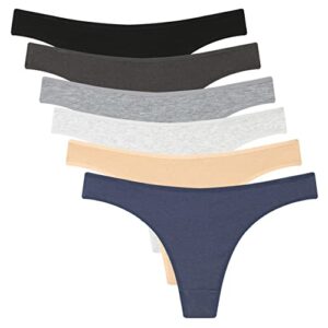 elacucos 6 pack women's thongs cotton breathable panties underwear basics medium