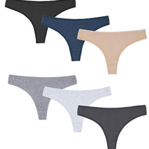 ELACUCOS 6 Pack Women's Thongs Cotton Breathable Panties Underwear Basics Medium
