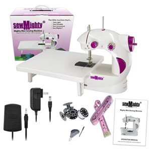 sew mighty mini sewing machine for kids, beginners, travel & more – light, portable, battery powered – ideal for traveling, quick repairs, small projects & children – dual-speed, ac & dc operation, foot pedal controller & more