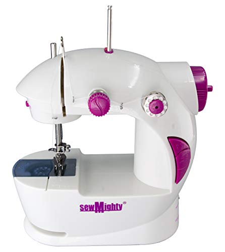 Sew Mighty Mini Sewing Machine for Kids, Beginners, Travel & More – Light, Portable, Battery Powered – Ideal for Traveling, Quick Repairs, Small Projects & Children – Dual-Speed, AC & DC Operation, Foot Pedal Controller & More
