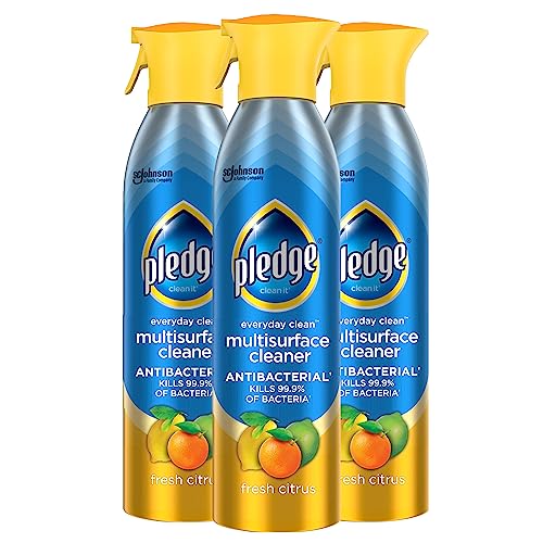 Pledge Everyday Clean Multi Surface Cleaner & Antibacterial Spray Aerosol, Works on Wood, Granite, and More, Fresh Citrus, 9.7 oz (Pack of 3)