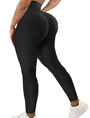 SEASUM Women High Waisted Yoga Pants Workout Butt Lifting Scrunch Booty Leggings Tummy Control Anti Cellulite Textured Tights S