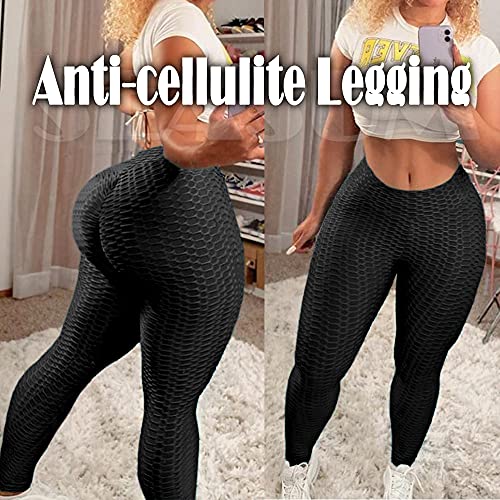 SEASUM Women High Waisted Yoga Pants Workout Butt Lifting Scrunch Booty Leggings Tummy Control Anti Cellulite Textured Tights S