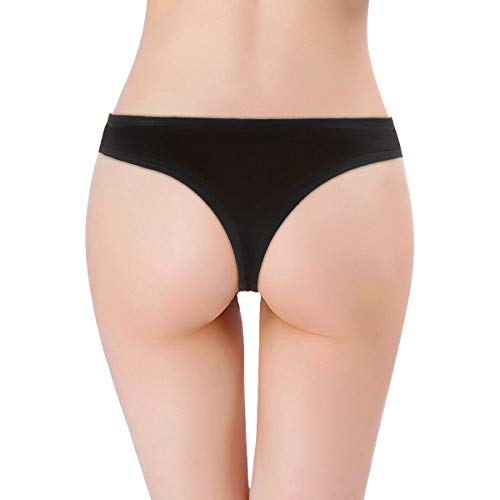 Sunm Boutique 6 Pack Women's Cotton Thongs Breathable Bikini Panties Underwear Black Large
