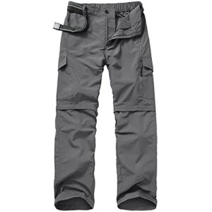 mens hiking pants convertible quick dry zip off upf lightweight fishing travel camping safari pants,grey,40