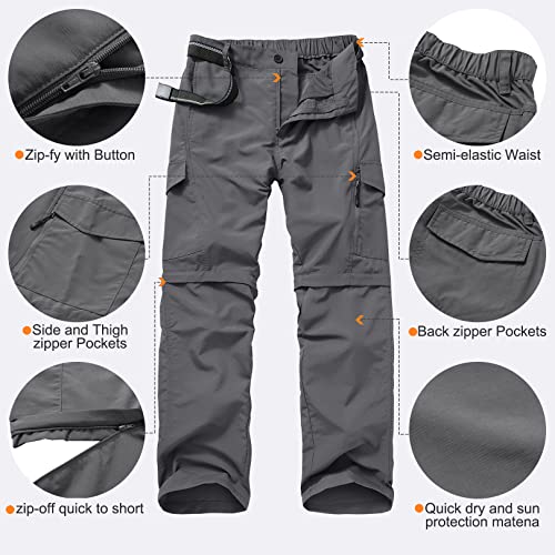 Mens Hiking Pants Convertible Quick Dry Zip Off UPF Lightweight Fishing Travel Camping Safari Pants,Grey,40