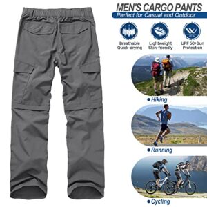 Mens Hiking Pants Convertible Quick Dry Zip Off UPF Lightweight Fishing Travel Camping Safari Pants,Grey,40