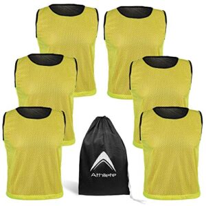 Athllete Reversible Pinnies (Set of 6 + Free Carry Bag) Basketball Soccer Training Vest Team Scrimmage Practice Jersey (Golden Yellow/Black 6 Jerseys, XX-Large)