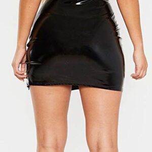 Women's Black Leather Mini Side Split Latex Skirt (US,4-6)