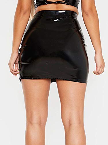 Women's Black Leather Mini Side Split Latex Skirt (US,4-6)