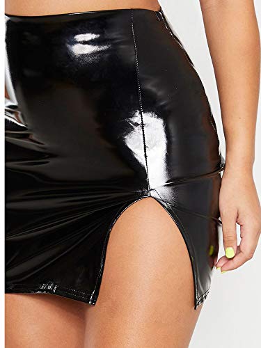 Women's Black Leather Mini Side Split Latex Skirt (US,4-6)