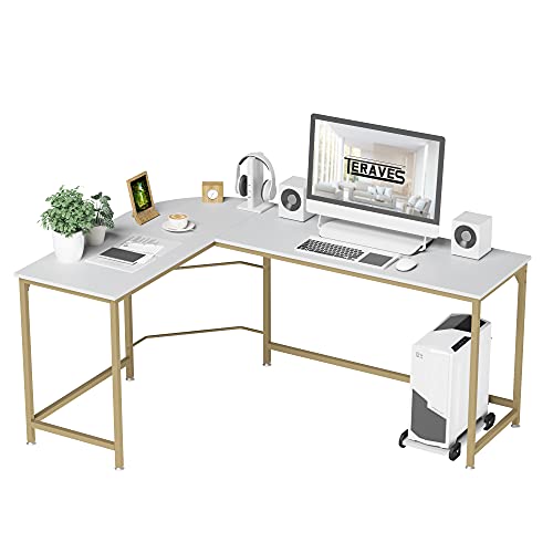 Teraves Reversible L-Shaped Desk Corner Gaming Computer Desk Office Workstation Modern Home Study Writing Wooden Table