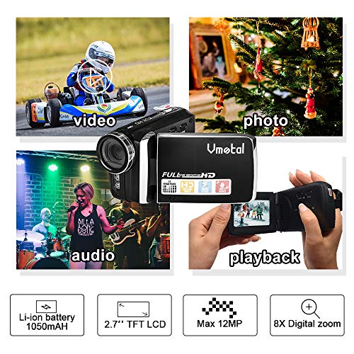 Kids Camcorders Video Camera FHD 1080P 24.0MP 2.8 Inch LCD 270 Degrees Rotatable Screen 8X Digital Zoom Camera Vlogging Camera Video Recorder for Kids(Black)