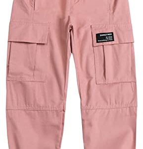 SANGTREE Girls Cargo Pants, Elastic Waist Drawstring Loose Tapered Multi Pockets Cargo Jogger Pants for Girl, Pink,7-8 Years Big Kid = Tag 140