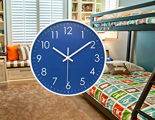 Epy Huts Wall Clock Battery Operated Indoor Non-Ticking Silent Quartz Quiet Sweep Movement Wall Clock for Office, Bathroom, Living Room Decorative 10 Inch Dark Blue