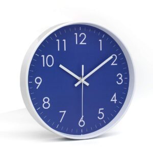 Epy Huts Wall Clock Battery Operated Indoor Non-Ticking Silent Quartz Quiet Sweep Movement Wall Clock for Office, Bathroom, Living Room Decorative 10 Inch Dark Blue