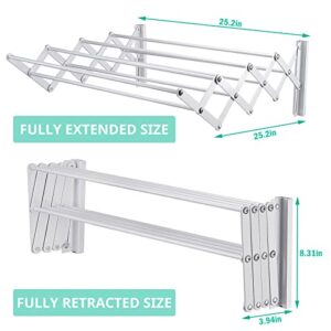 X-cosrack Wall Mount Clothes Drying Rack, Rustproof Accordion Retractable Drying Rack for Laundry Room/Bathroom Tower, 8 Bar Space-Saving Aluminium Alloys Garment Hanger 16.8 Linear Feet Pearl Silver