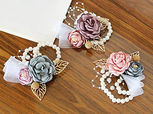 Sovenny 12 Pieces Elastic Pearl Wrist Bands Wristlets Corsage Accessories for Wedding Prom Flowers