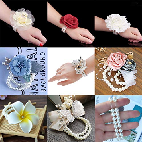 Sovenny 12 Pieces Elastic Pearl Wrist Bands Wristlets Corsage Accessories for Wedding Prom Flowers