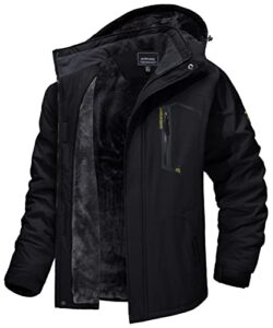 tacvasen winter jacket men waterproof fleece jacket snowboarding ski jacket military tactical jacket coat parka hooded raincoat, black, l