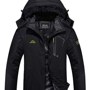 TACVASEN Winter Jacket Men Waterproof fleece Jacket Snowboarding Ski Jacket Military Tactical Jacket Coat Parka Hooded Raincoat, Black, L