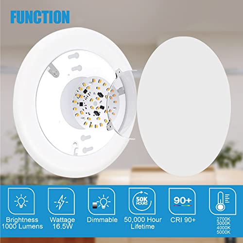 ECOELER 24 Pack 6 Inch LED Low Profile Recessed & Surface Mount Disk Light, Round, 16.5W,1000 Lumens, 4000K Cool White, CRI90, Driverless Design, Dimmable, ETL Listed, White