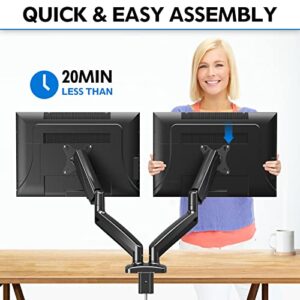 MOUNTUP Dual Monitor Stand for Desk, Adjustable Gas Spring Double Monitor Mount Holds 4.4-17.6 lbs and 13-32 Inch Screens, Monitor Arms for 2 Monitors, VESA 75x75 100x100 with C-clamp& Grommet MU0005