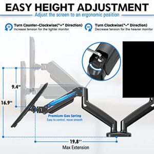 MOUNTUP Dual Monitor Stand for Desk, Adjustable Gas Spring Double Monitor Mount Holds 4.4-17.6 lbs and 13-32 Inch Screens, Monitor Arms for 2 Monitors, VESA 75x75 100x100 with C-clamp& Grommet MU0005