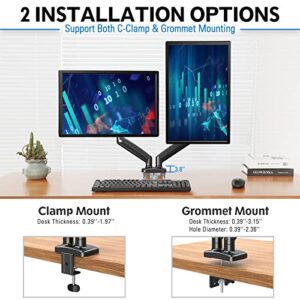 MOUNTUP Dual Monitor Stand for Desk, Adjustable Gas Spring Double Monitor Mount Holds 4.4-17.6 lbs and 13-32 Inch Screens, Monitor Arms for 2 Monitors, VESA 75x75 100x100 with C-clamp& Grommet MU0005