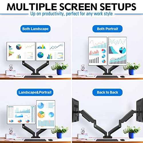 MOUNTUP Dual Monitor Stand for Desk, Adjustable Gas Spring Double Monitor Mount Holds 4.4-17.6 lbs and 13-32 Inch Screens, Monitor Arms for 2 Monitors, VESA 75x75 100x100 with C-clamp& Grommet MU0005