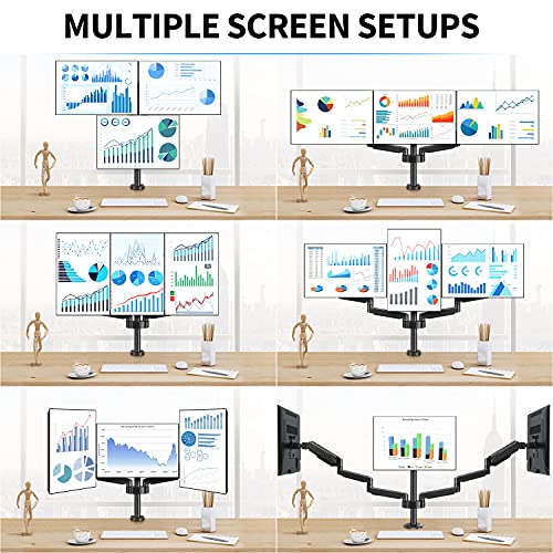 MOUNTUP Triple Monitor Stand Mount - 3 Monitor Desk Mount for Computer Screens Up to 27 inch, Triple Monitor Arm with Gas Spring, Heavy Duty Monitor Stand, Each Arm Holds Up to 17.6 lbs, MU0006