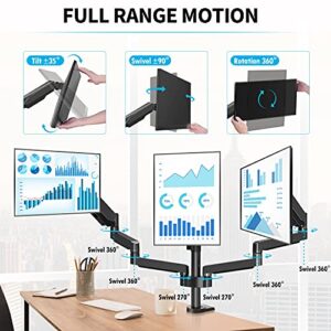 MOUNTUP Triple Monitor Stand Mount - 3 Monitor Desk Mount for Computer Screens Up to 27 inch, Triple Monitor Arm with Gas Spring, Heavy Duty Monitor Stand, Each Arm Holds Up to 17.6 lbs, MU0006