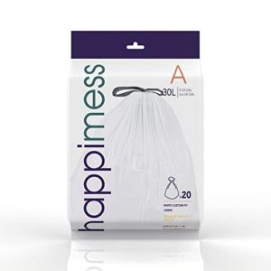 happimess HPM3000A-WHITE 7.9 Gallon Kitchen Drawstring Trash Bags, Trash Can Liner, White, 60-Count, 3-Packs of 20 Liners