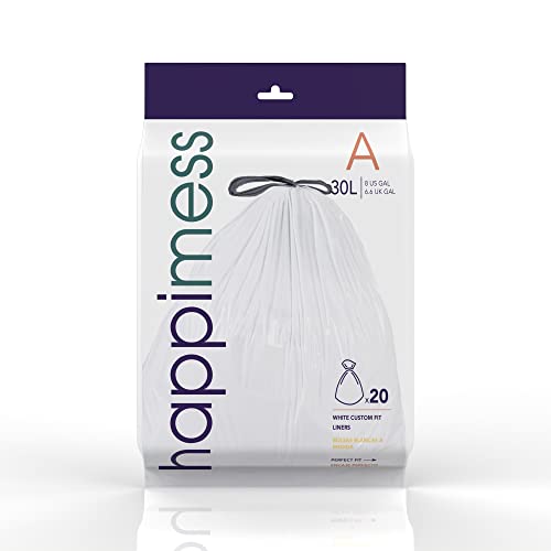 happimess HPM3000A-WHITE 7.9 Gallon Kitchen Drawstring Trash Bags, Trash Can Liner, White, 60-Count, 3-Packs of 20 Liners