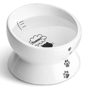 y yhy elevated cat food bowl, raised pet food and water bowl, cat and small dog bowl, tilted ceramic cat water bowl no spill,15oz, dishwasher safe