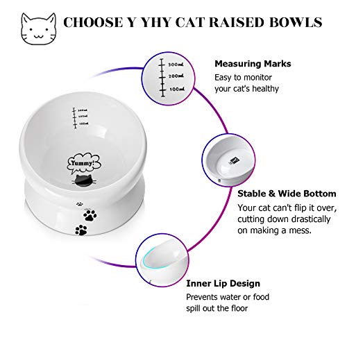 Y YHY Elevated Cat Food Bowl, Raised Pet Food and Water Bowl, Cat and Small Dog Bowl, Tilted Ceramic Cat Water Bowl No Spill,15oz, Dishwasher Safe
