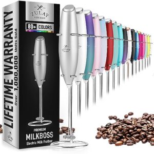 zulay powerful milk frother handheld foam maker for lattes - whisk drink mixer for coffee, mini foamer for cappuccino, frappe, matcha, hot chocolate by milk boss