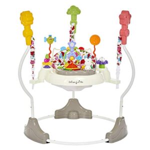 dream on me zany 2-in-1 baby activity center and bouncer in elephant print, sturdy and strong frame, 3 height positions, 360° rotating seat, 12 songs with flash lights