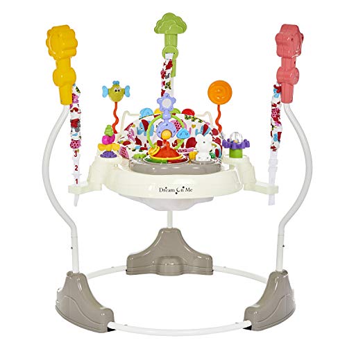 Dream On Me Zany 2-in-1 Baby Activity Center and Bouncer in Elephant Print, Sturdy and Strong Frame, 3 Height Positions, 360° Rotating Seat, 12 Songs with Flash Lights