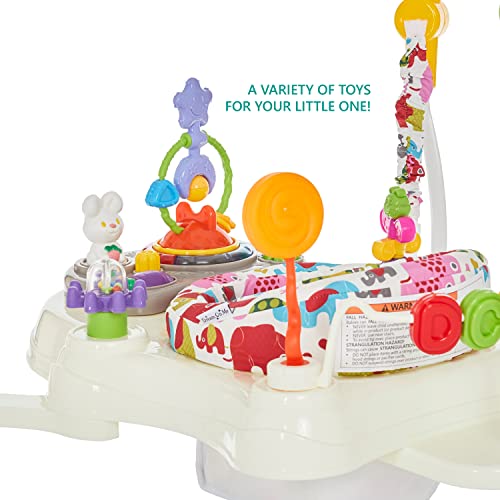 Dream On Me Zany 2-in-1 Baby Activity Center and Bouncer in Elephant Print, Sturdy and Strong Frame, 3 Height Positions, 360° Rotating Seat, 12 Songs with Flash Lights