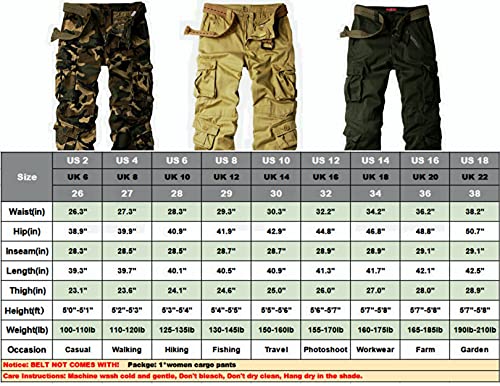 Women's Cotton Casual Military Army Cargo Combat Work Pants with 8 Pocket Black US 10