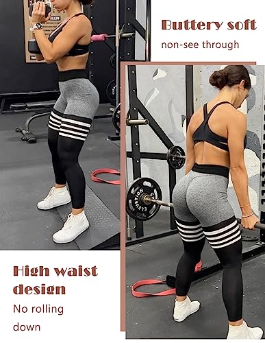 CFR Women Scrunch Butt Lifting Seamless Leggings High Waist Stretchy Workout Fitness Yoga Pants Tummy Control Gym Tights #4 Pants Stripe Black,M