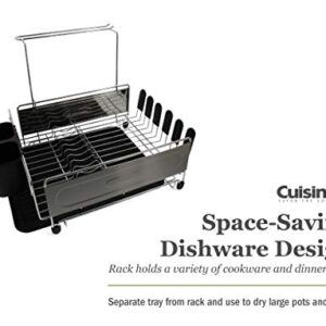 Cuisinart Stainless Steel Dish Drying Rack – Includes Wire Dish Drying Rack, Utensil Caddy, Draining Board, Stemware Holder, and Non-Slip Cup Holders, 14.4” x 12” x 6”- Stainless Steel/Black