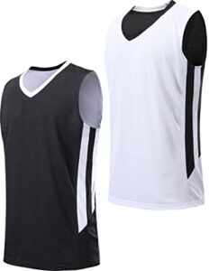 youth boys reversible mesh performance athletic basketball jerseys blank team uniforms for sports scrimmage (1 piece) (blk/wht, youth medium)