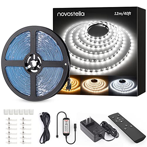 Novostella 40ft Tunable White LED Strip Light 1344 LEDs Dimmable 3000K-6500K 24V Remote Flexible LED Tape for Christmas Living Room Cabinet Counter Bedroom Home Kitchen Bar Ceiling Daylight Warm White